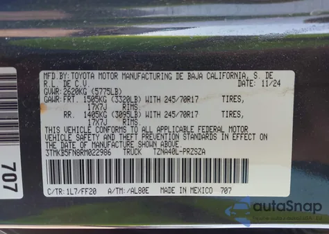 2024 Toyota Tacoma Sr5 2Wd from USA, damaged, VIN 3TMKB5FN8RM022986